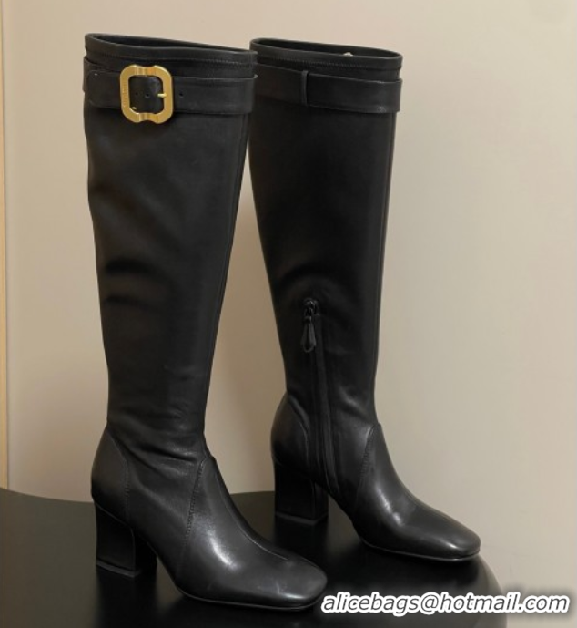 Good Looking Miu Miu Nappa Leather Heel High Boots 6.5cm with Buckle Black 5W548E 1024141 2025