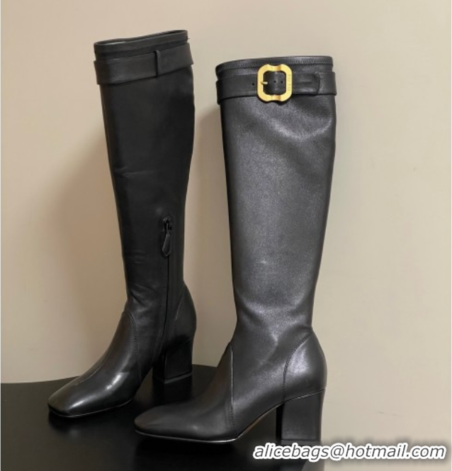 Good Looking Miu Miu Nappa Leather Heel High Boots 6.5cm with Buckle Black 5W548E 1024141 2025