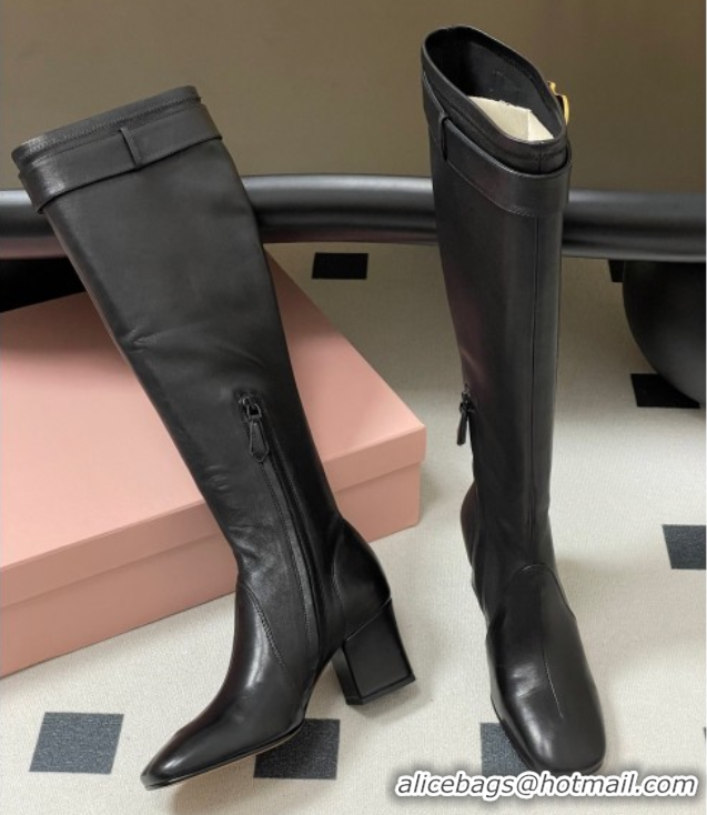 Good Looking Miu Miu Nappa Leather Heel High Boots 6.5cm with Buckle Black 5W548E 1024141 2025