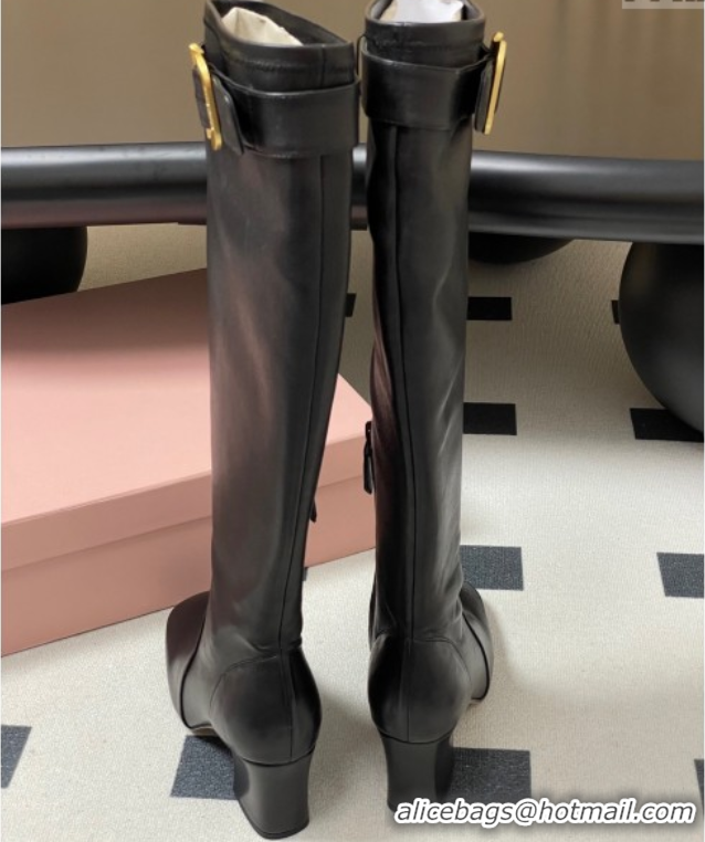 Good Looking Miu Miu Nappa Leather Heel High Boots 6.5cm with Buckle Black 5W548E 1024141 2025