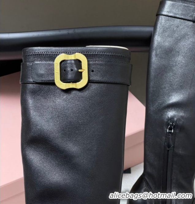 Good Looking Miu Miu Nappa Leather Heel High Boots 6.5cm with Buckle Black 5W548E 1024141 2025