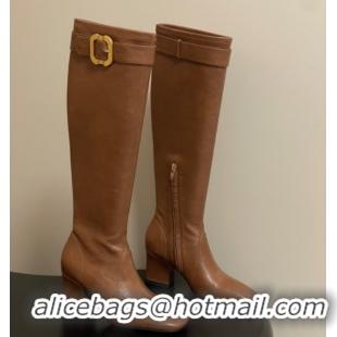 Best Product Miu Miu Nappa Leather Heel High Boots 6.5cm with Buckle Light Brown 5W548E 1024142 2025