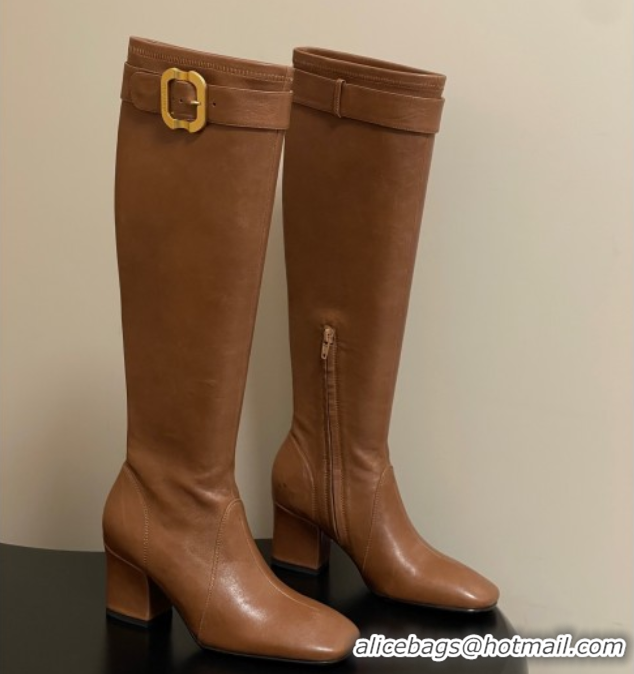 Best Product Miu Miu Nappa Leather Heel High Boots 6.5cm with Buckle Light Brown 5W548E 1024142 2025