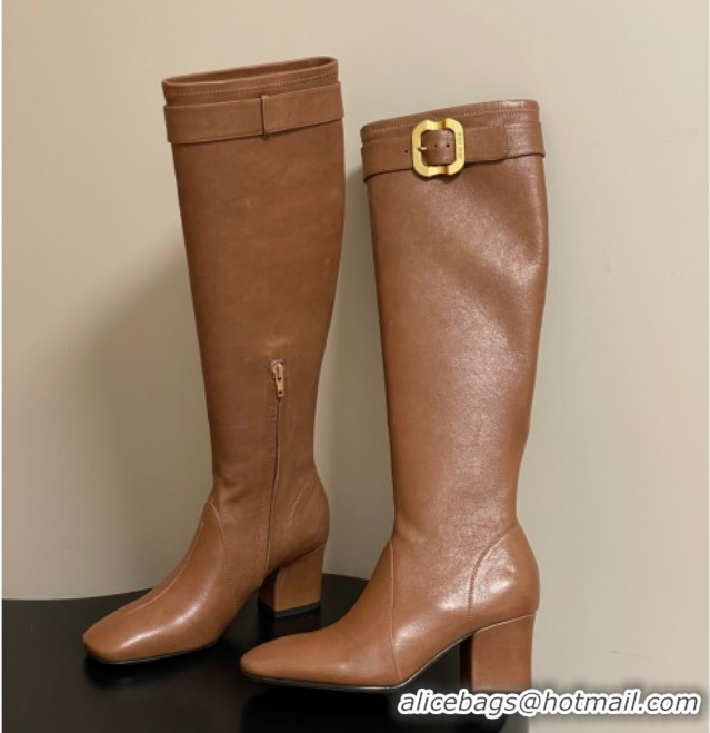 Best Product Miu Miu Nappa Leather Heel High Boots 6.5cm with Buckle Light Brown 5W548E 1024142 2025