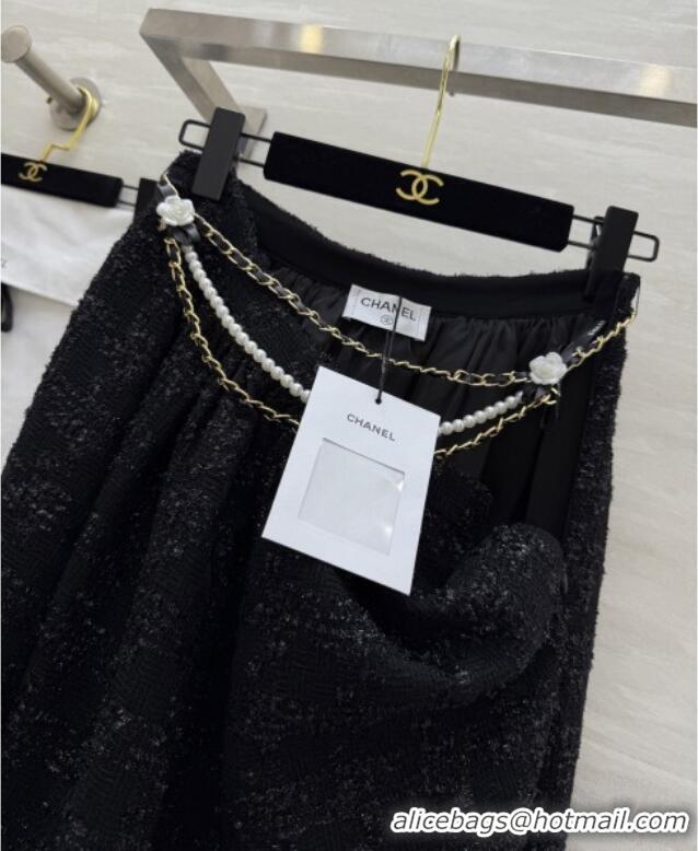 Luxury Cheap Chanel Tweed Skirt CH82121 Black 2025
