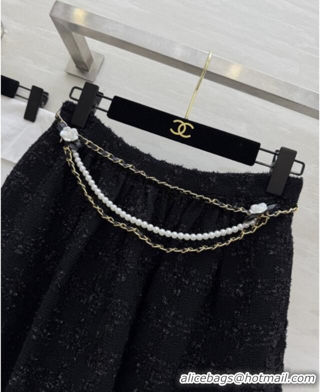 Luxury Cheap Chanel Tweed Skirt CH82121 Black 2025