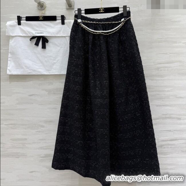 Luxury Cheap Chanel Tweed Skirt CH82121 Black 2025