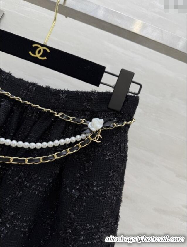 Luxury Cheap Chanel Tweed Skirt CH82121 Black 2025