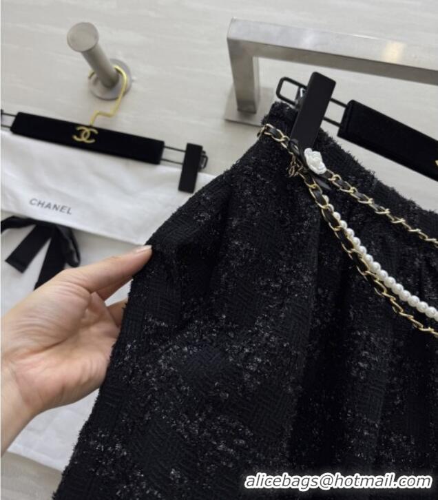 Luxury Cheap Chanel Tweed Skirt CH82121 Black 2025