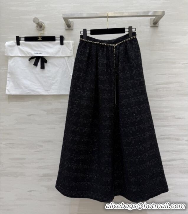 Luxury Cheap Chanel Tweed Skirt CH82121 Black 2025