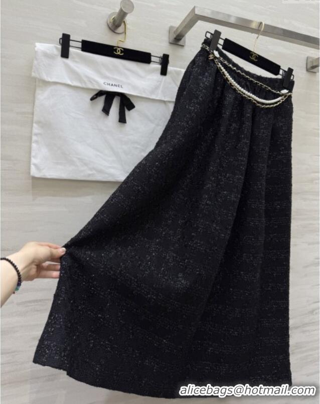 Luxury Cheap Chanel Tweed Skirt CH82121 Black 2025