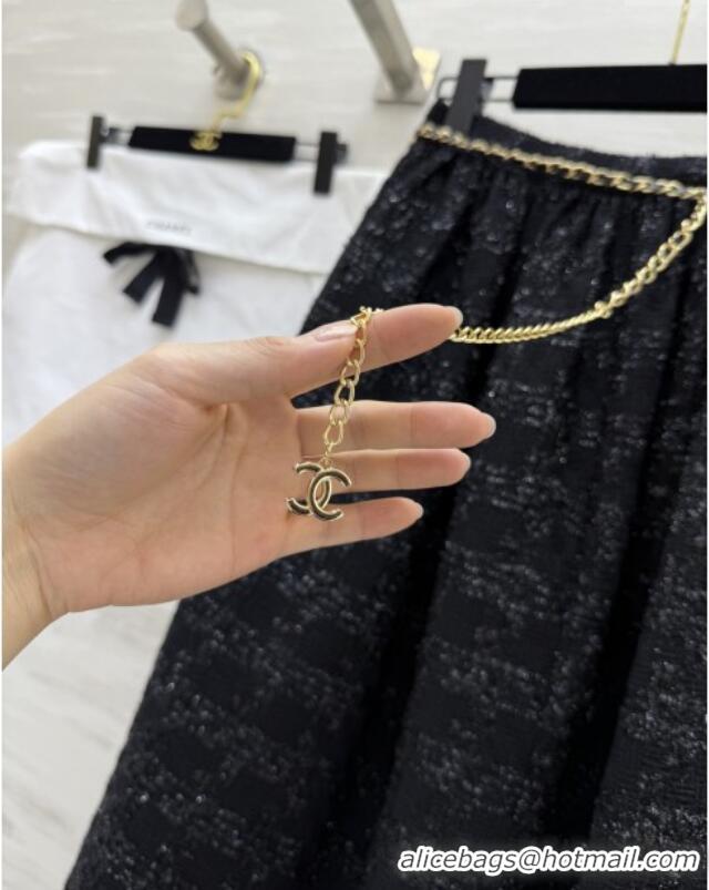 Luxury Cheap Chanel Tweed Skirt CH82121 Black 2025