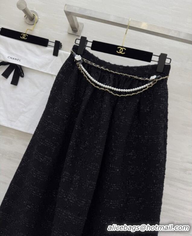Luxury Cheap Chanel Tweed Skirt CH82121 Black 2025