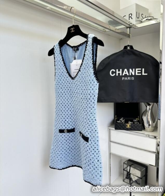 Shop Low Cost Chanel Knit Dress CH090219 Blue 2025