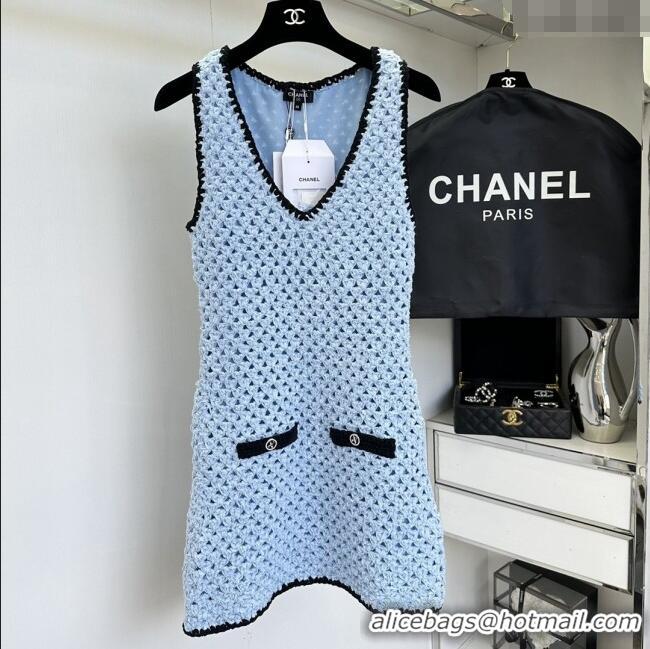 Shop Low Cost Chanel Knit Dress CH090219 Blue 2025