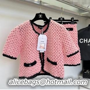 ​Top Quality Chanel Knit Cardigan and Skirt CH090221 Pink 2025