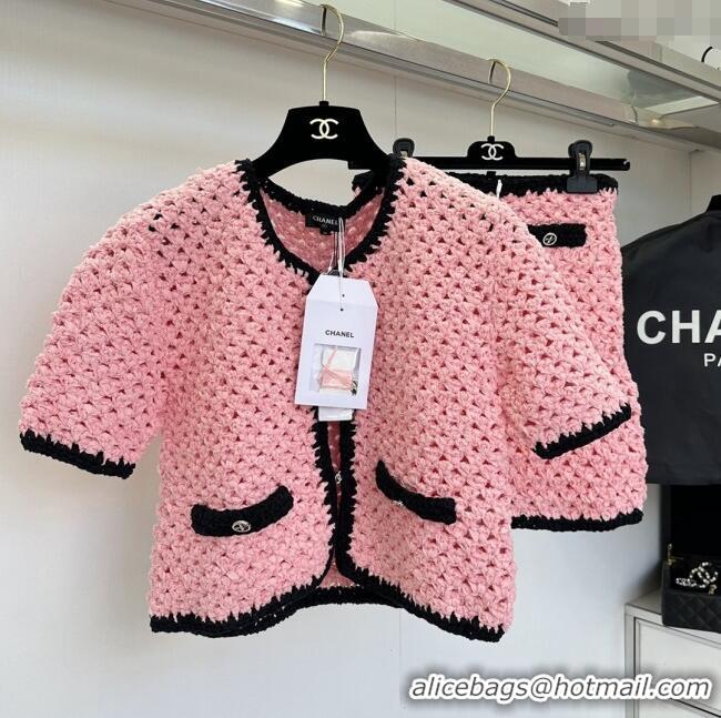 ​Top Quality Chanel Knit Cardigan and Skirt CH090221 Pink 2025