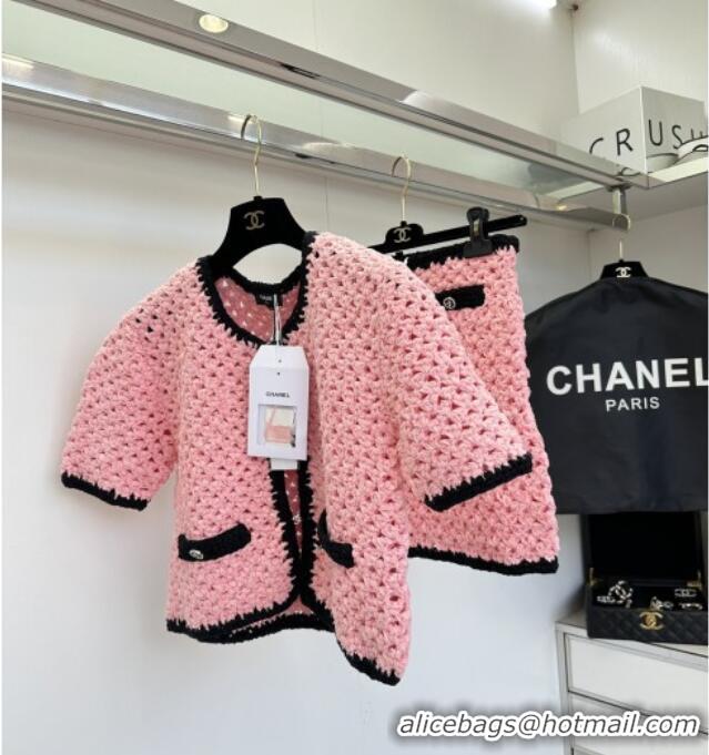 ​Top Quality Chanel Knit Cardigan and Skirt CH090221 Pink 2025