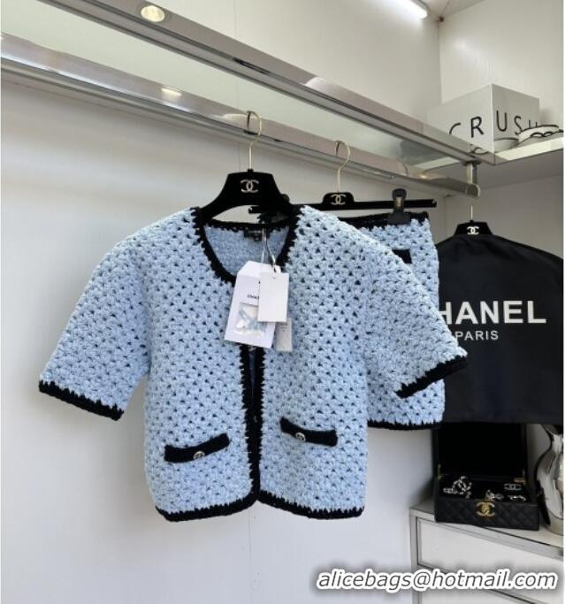 ​Unique Grade Chanel Knit Cardigan and Skirt CH090222 Blue 2025
