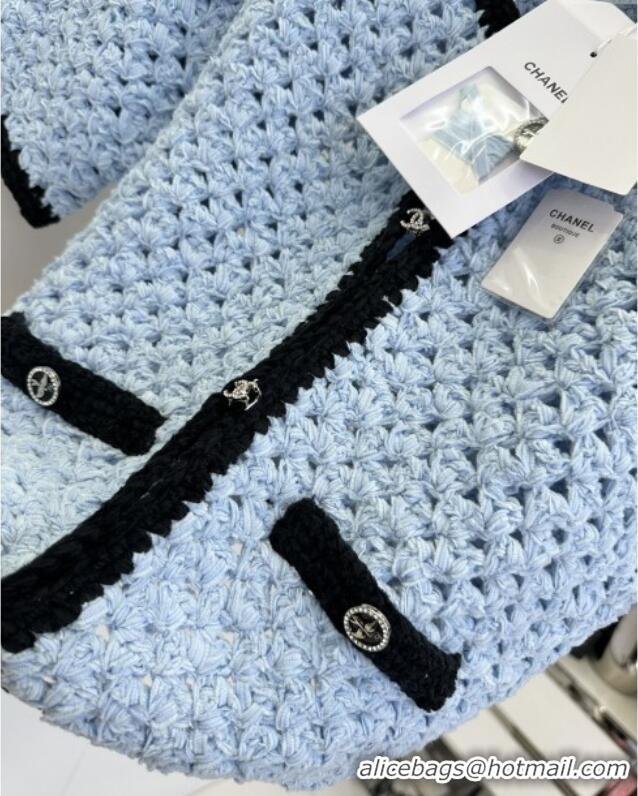 ​Unique Grade Chanel Knit Cardigan and Skirt CH090222 Blue 2025