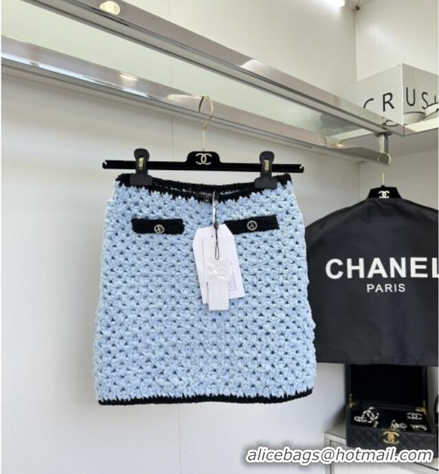 ​Unique Grade Chanel Knit Cardigan and Skirt CH090222 Blue 2025