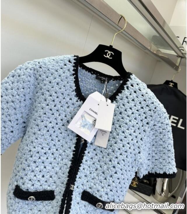 ​Unique Grade Chanel Knit Cardigan and Skirt CH090222 Blue 2025