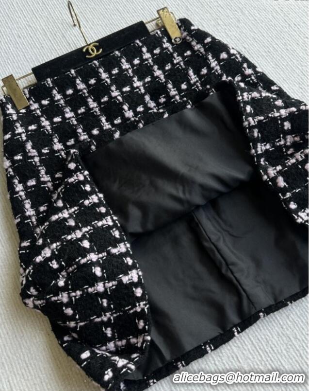 Free Shipping Chanel Wool Tweed Skirt CH090304 Black/Pink 2025