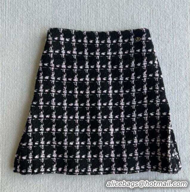 Free Shipping Chanel Wool Tweed Skirt CH090304 Black/Pink 2025