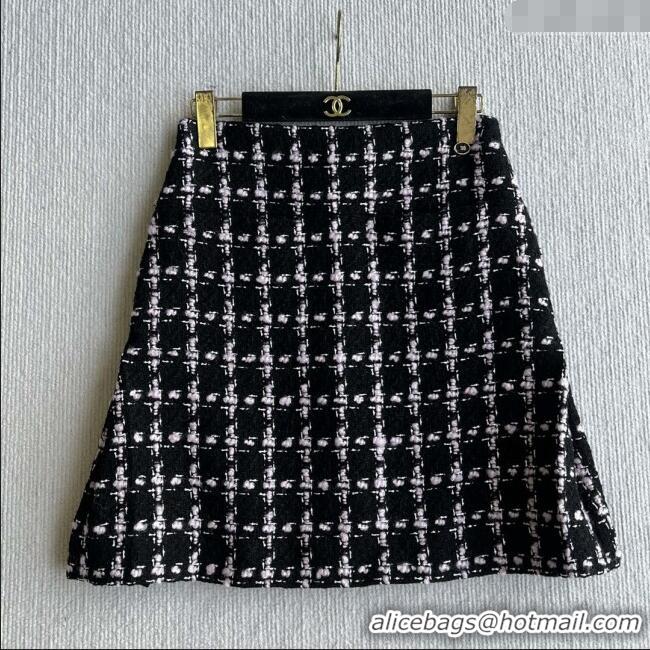 Free Shipping Chanel Wool Tweed Skirt CH090304 Black/Pink 2025
