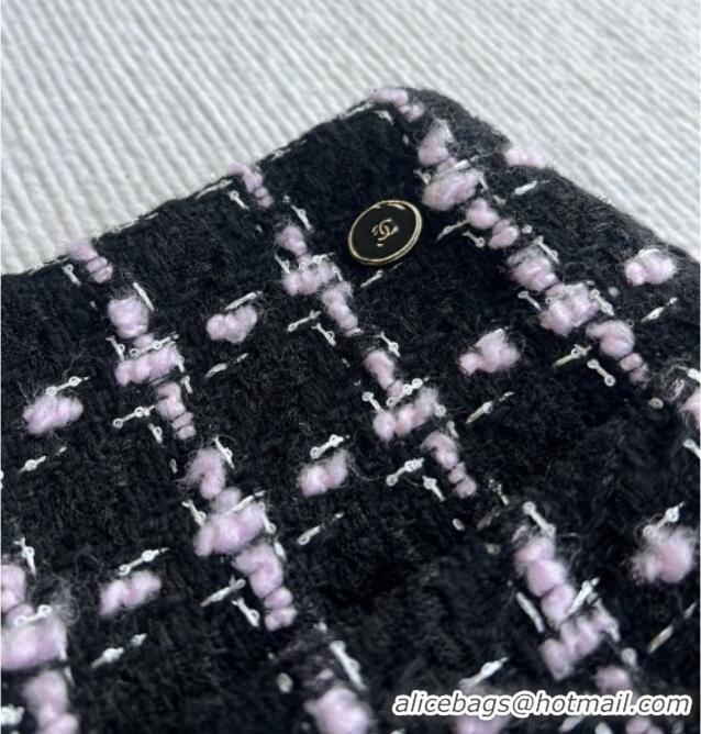 Free Shipping Chanel Wool Tweed Skirt CH090304 Black/Pink 2025