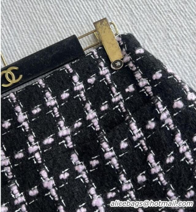 Free Shipping Chanel Wool Tweed Skirt CH090304 Black/Pink 2025