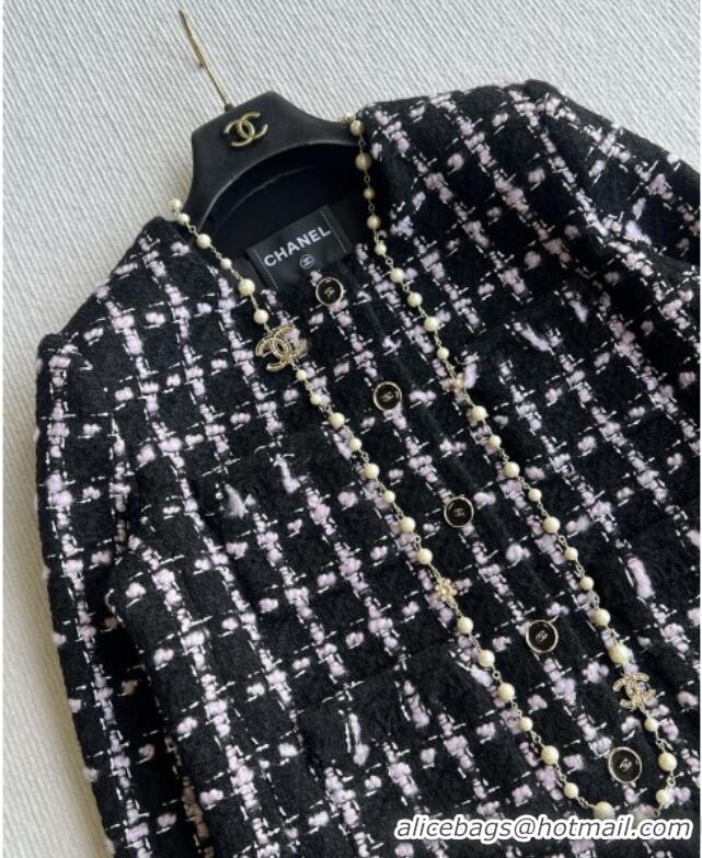 Famous Brand Chanel Wool Tweed Jacket CH090303 Black/Pink 2025