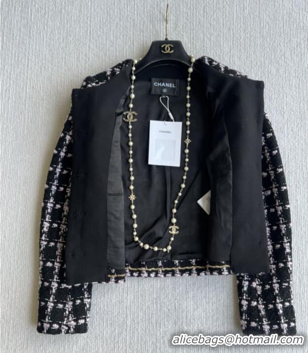 Famous Brand Chanel Wool Tweed Jacket CH090303 Black/Pink 2025