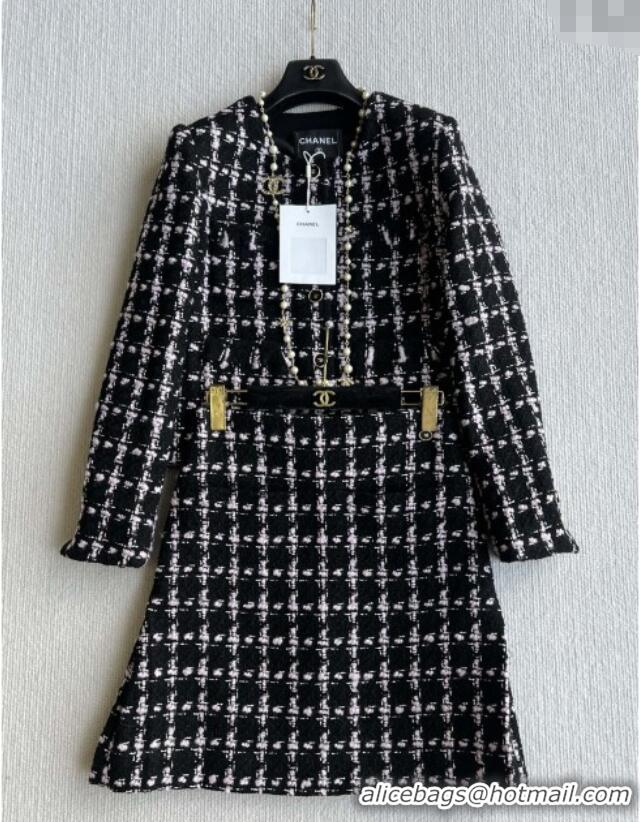 Famous Brand Chanel Wool Tweed Jacket CH090303 Black/Pink 2025