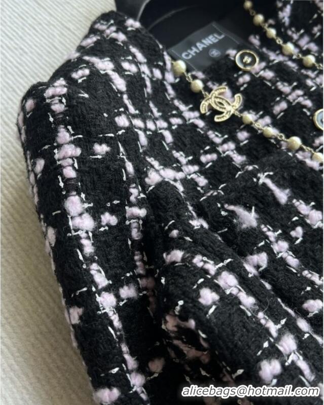 Famous Brand Chanel Wool Tweed Jacket CH090303 Black/Pink 2025