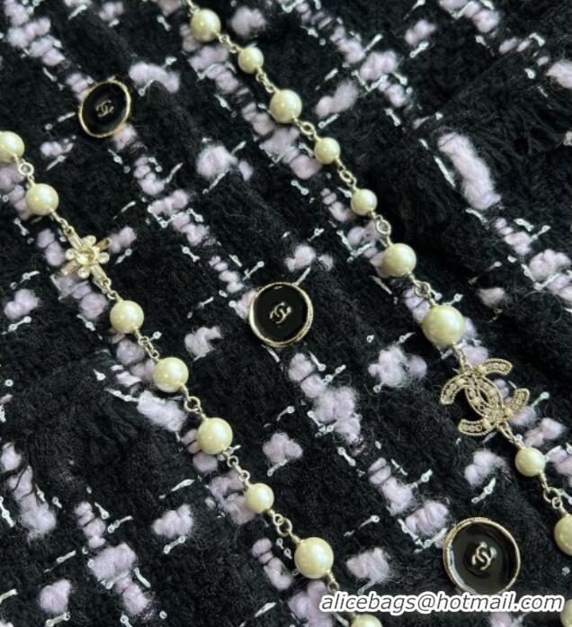 Famous Brand Chanel Wool Tweed Jacket CH090303 Black/Pink 2025