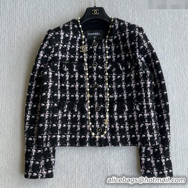 Famous Brand Chanel Wool Tweed Jacket CH090303 Black/Pink 2025