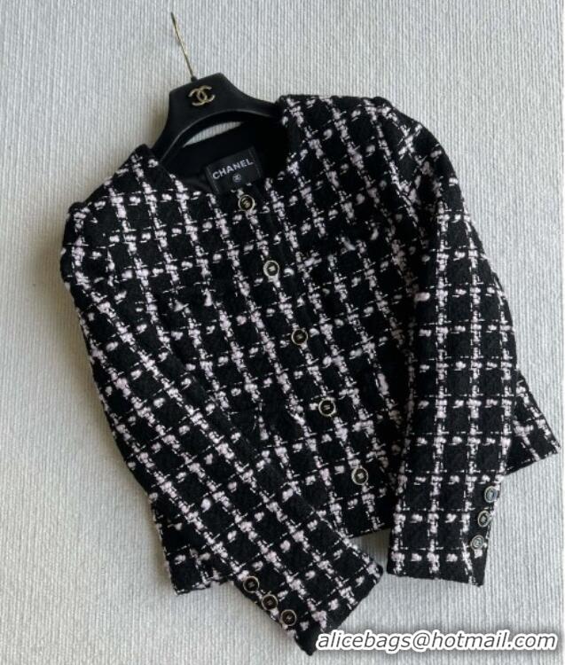 Famous Brand Chanel Wool Tweed Jacket CH090303 Black/Pink 2025