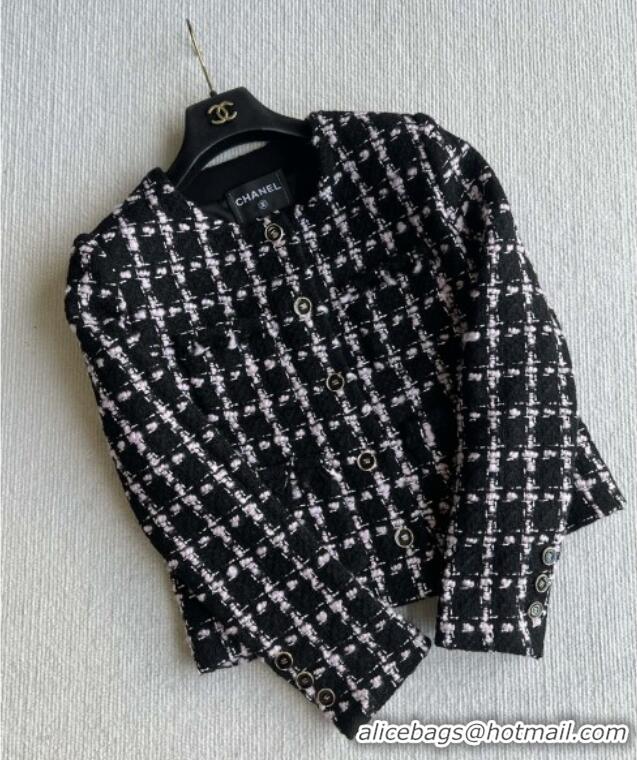 Famous Brand Chanel Wool Tweed Jacket CH090303 Black/Pink 2025