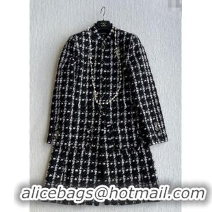 Well Crafted Chanel Wool Tweed Coat CH090302 Black/Pink 2025