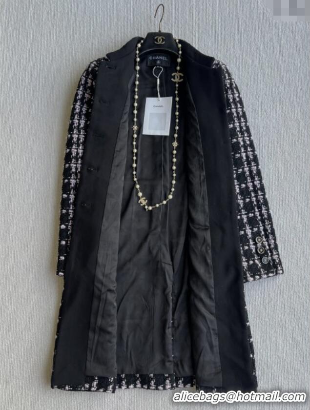 Well Crafted Chanel Wool Tweed Coat CH090302 Black/Pink 2025