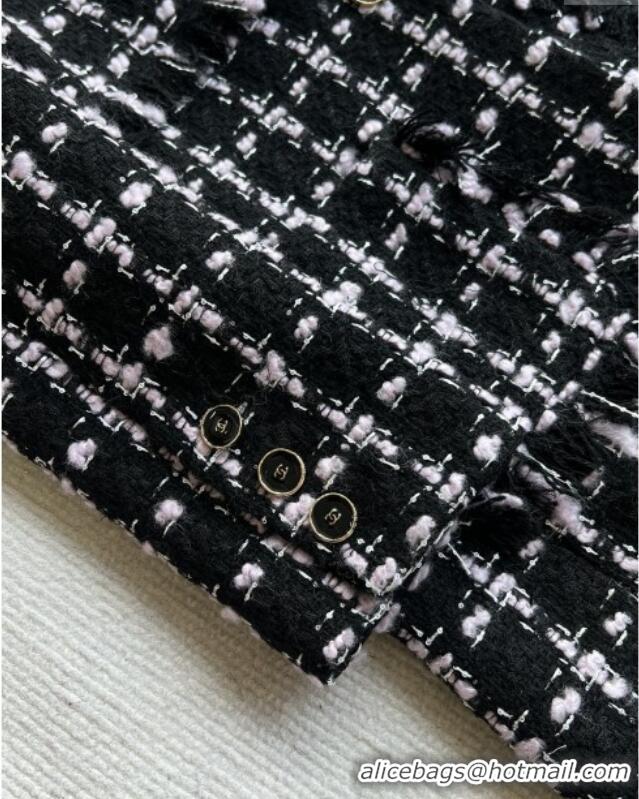 Well Crafted Chanel Wool Tweed Coat CH090302 Black/Pink 2025