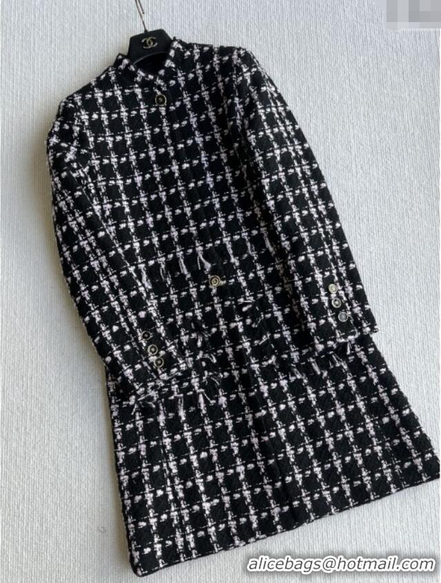 Well Crafted Chanel Wool Tweed Coat CH090302 Black/Pink 2025