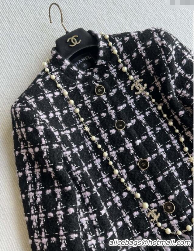 Well Crafted Chanel Wool Tweed Coat CH090302 Black/Pink 2025