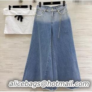 Well Crafted Chanel Jeans with Pearls Chain CH090420 Blue 2025