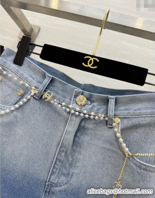 Well Crafted Chanel Jeans with Pearls Chain CH090420 Blue 2025