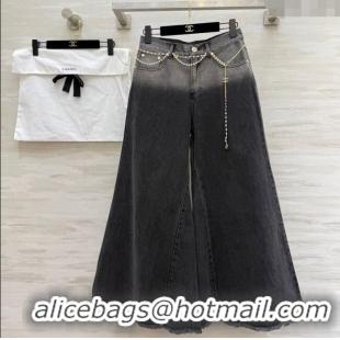 Luxury Discount Chanel Jeans with Pearls Chain CH090420 Black 2025