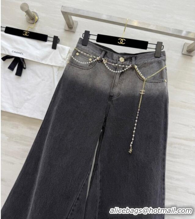 Luxury Discount Chanel Jeans with Pearls Chain CH090420 Black 2025