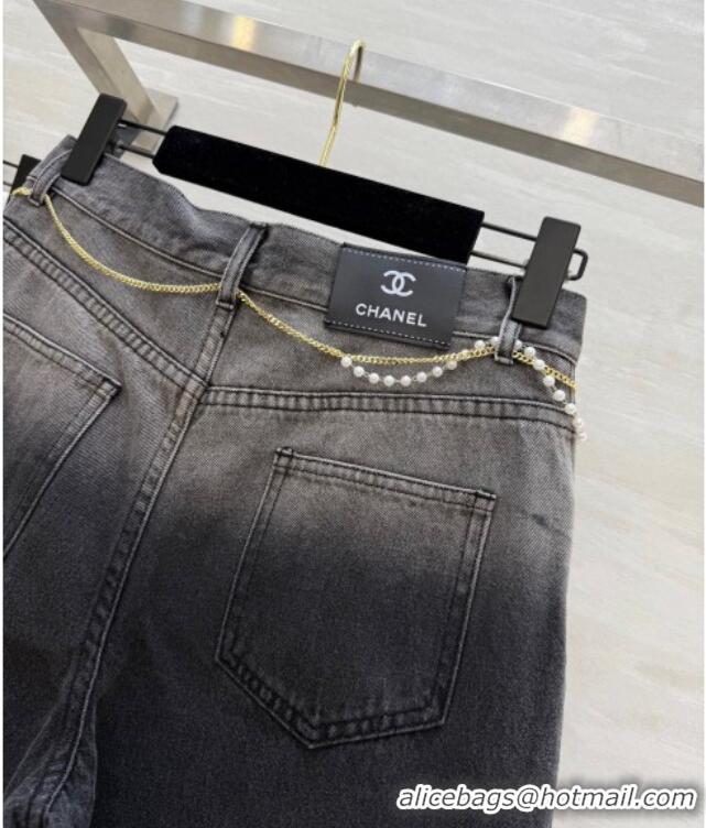Luxury Discount Chanel Jeans with Pearls Chain CH090420 Black 2025