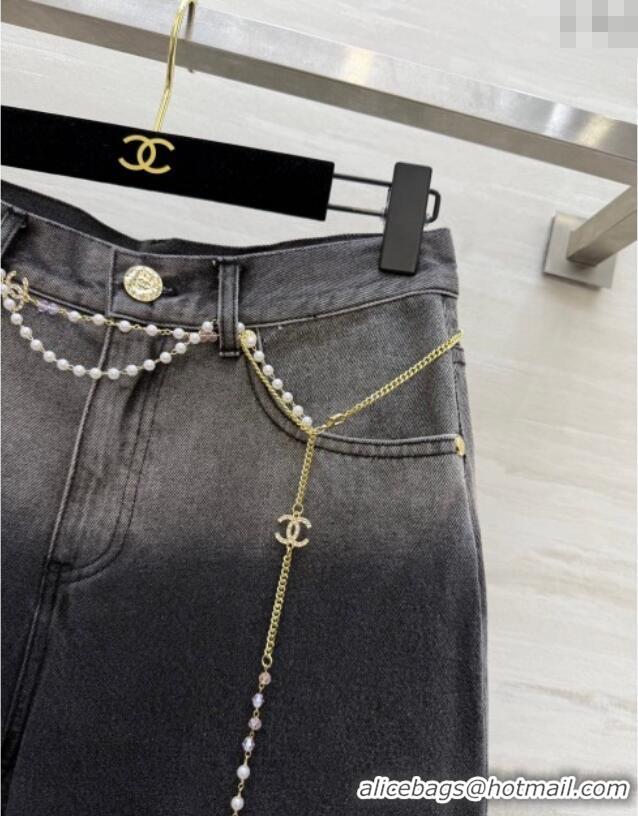 Luxury Discount Chanel Jeans with Pearls Chain CH090420 Black 2025